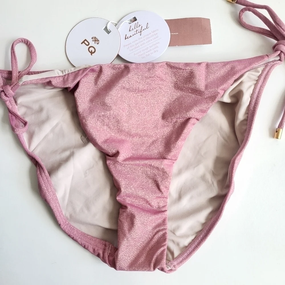 New PQ Swim Namaste Barbie Pink Full Tie Bikini Bottoms NWT Size Medium - Picture 10 of 14